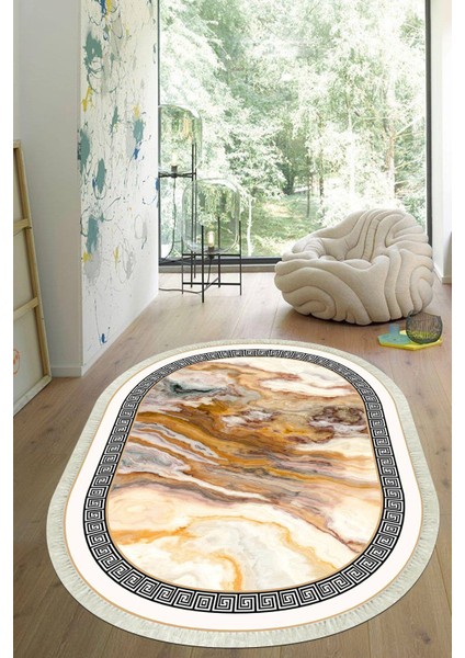Dijital Baskılı Kaymaz Taban Yıkanabilir Oval Salon Halısı Mutfak Halısı Yolluk VHO-SD-141