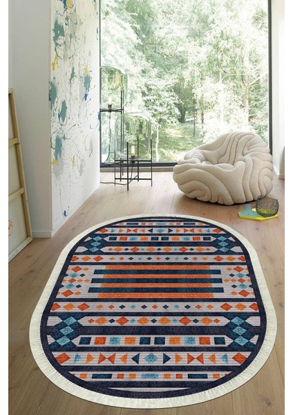 Dijital Baskılı Kaymaz Taban Yıkanabilir Oval Salon Halısı Mutfak Halısı Yolluk VHO-SD-1115