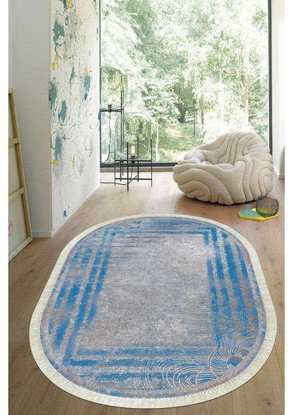 Dijital Baskılı Kaymaz Taban Yıkanabilir Oval Salon Halısı Mutfak Halısı Yolluk VHO-SD-235