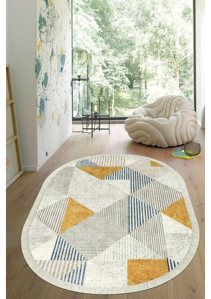 Dijital Baskılı Kaymaz Taban Yıkanabilir Oval Salon Halısı Mutfak Halısı Yolluk VHO-SD-340