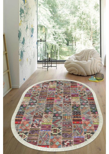 Dijital Baskılı Kaymaz Taban Yıkanabilir Oval Salon Halısı Mutfak Halısı Yolluk VHO-SD-314