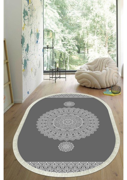 Dijital Baskılı Kaymaz Taban Yıkanabilir Oval Salon Halısı Mutfak Halısı Yolluk VHO-SD-621