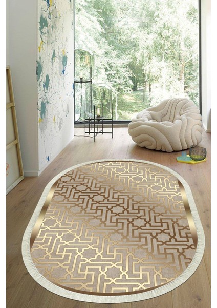 Dijital Baskılı Kaymaz Taban Yıkanabilir Oval Salon Halısı Mutfak Halısı Yolluk VHO-SD-722