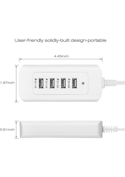 4 Usb'li Çoğaltıcı Priz Iphone Uçlu Kablosu-1 Metre 5V=2A modelleri