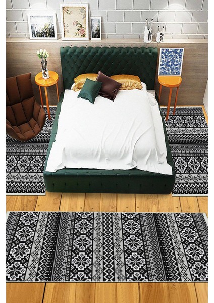 Dijital Baskılı Kaymaz Taban Yıkanabilir 3'lü Yatak Odası Takım Halısı VHYO-HT-216