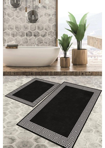 Dijital Baskılı Kaymaz Tabanlı Yıkanabilir 2'li Set Banya Halısı Klozet Takımı Paspas VHKZ-HT-163