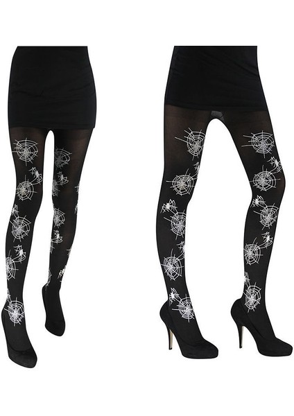 Siyah Renk Örümcek Desenli Külotlu Halloween Partisi Çorabı Likralı Yetişkin 1 Adet