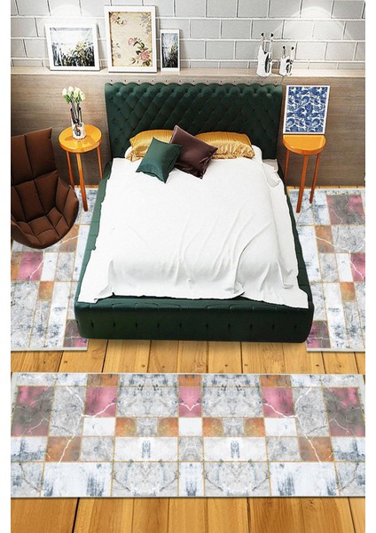 Dijital Baskılı Kaymaz Taban Yıkanabilir 3'lü Yatak Odası Takım Halısı VHYO-SD-290