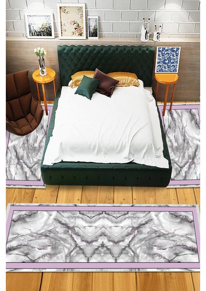 Dijital Baskılı Kaymaz Taban Yıkanabilir 3'lü Yatak Odası Takım Halısı VHYO-SD-426