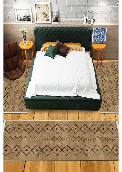 Dijital Baskılı Kaymaz Taban Yıkanabilir 3'lü Yatak Odası Takım Halısı VHYO-SD-275