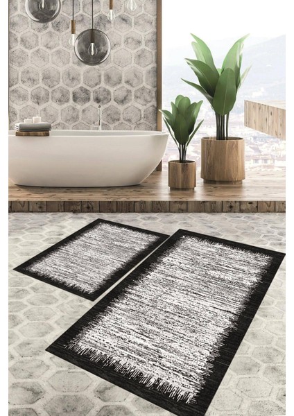 Dijital Baskılı Kaymaz Tabanlı Yıkanabilir 2'li Set Banya Halısı Klozet Takımı Paspas VHKZ-HS-383