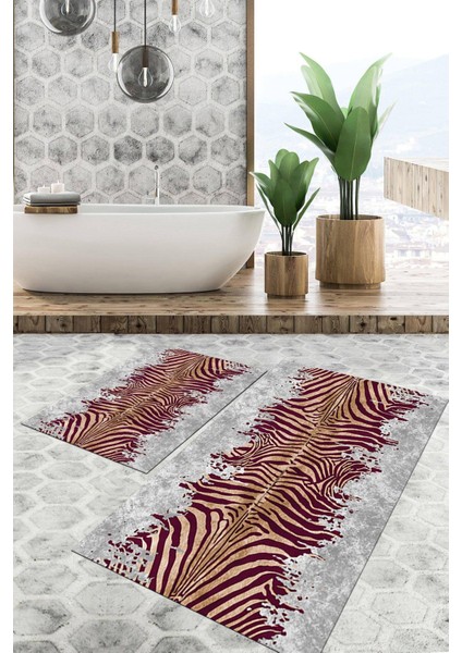 Dijital Baskılı Kaymaz Tabanlı Yıkanabilir 2'li Set Banya Halısı Klozet Takımı Paspas VHKZ-HT-1117