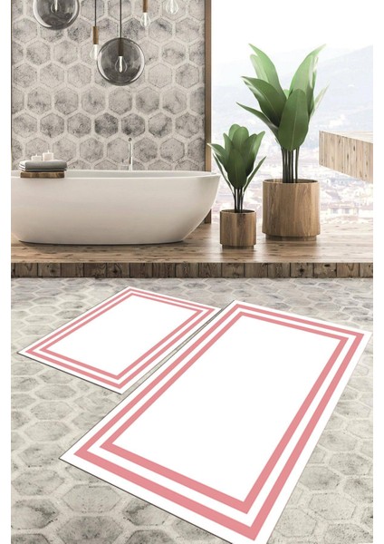 Dijital Baskılı Kaymaz Tabanlı Yıkanabilir 2'li Set Banya Halısı Klozet Takımı Paspas VHKZ-HT-526
