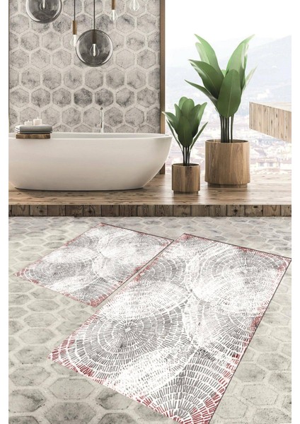 Dijital Baskılı Kaymaz Tabanlı Yıkanabilir 2'li Set Banya Halısı Klozet Takımı Paspas VHKZ-HT-123