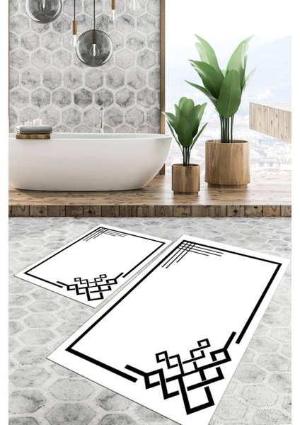 Dijital Baskılı Kaymaz Tabanlı Yıkanabilir 2'li Set Banya Halısı Klozet Takımı Paspas VHKZ-HT-854