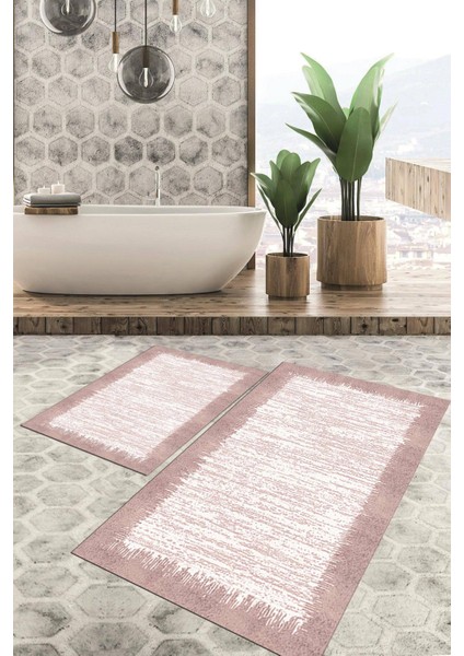 Dijital Baskılı Kaymaz Tabanlı Yıkanabilir 2'li Set Banya Halısı Klozet Takımı Paspas VHKZ-HT-509