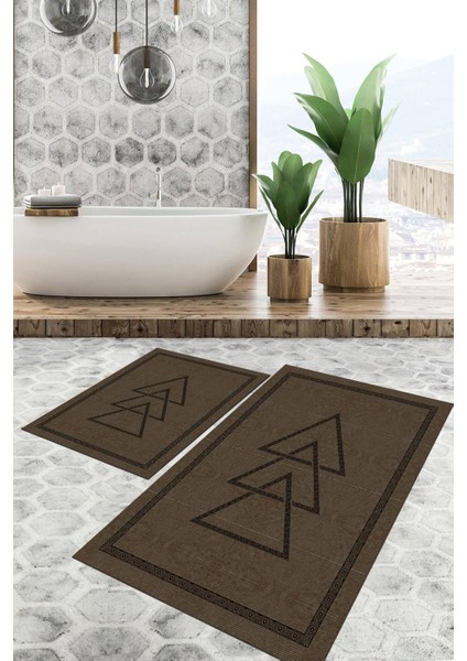 Dijital Baskılı Kaymaz Tabanlı Yıkanabilir 2'li Set Banya Halısı Klozet Takımı Paspas VHKZ-SD-1066