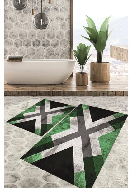 Dijital Baskılı Kaymaz Tabanlı Yıkanabilir 2'li Set Banya Halısı Klozet Takımı Paspas VHKZ-HT-812