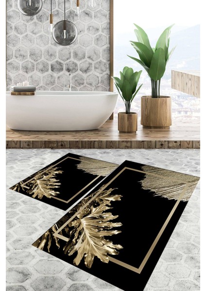 Dijital Baskılı Kaymaz Tabanlı Yıkanabilir 2'li Set Banya Halısı Klozet Takımı Paspas VHKZ-HT-847