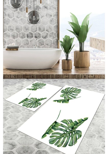 Dijital Baskılı Kaymaz Tabanlı Yıkanabilir 2'li Set Banya Halısı Klozet Takımı Paspas VHKZ-HT-852