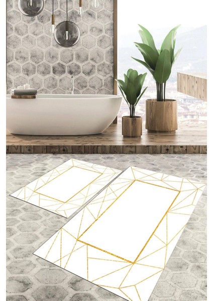 Dijital Baskılı Kaymaz Tabanlı Yıkanabilir 2'li Set Banya Halısı Klozet Takımı Paspas VHKZ-SD-440