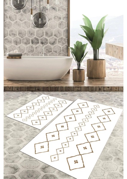 Dijital Baskılı Kaymaz Tabanlı Yıkanabilir 2'li Set Banya Halısı Klozet Takımı Paspas VHKZ-SD-276