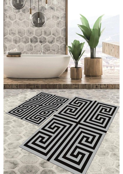 Dijital Baskılı Kaymaz Tabanlı Yıkanabilir 2'li Set Banya Halısı Klozet Takımı Paspas VHKZ-SD-406