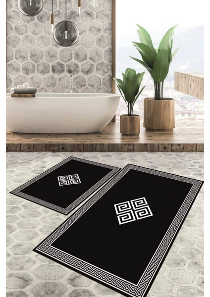 Dijital Baskılı Kaymaz Tabanlı Yıkanabilir 2'li Set Banya Halısı Klozet Takımı Paspas VHKZ-SD-618