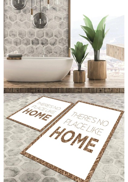 Dijital Baskılı Kaymaz Tabanlı Yıkanabilir 2'li Set Banya Halısı Klozet Takımı Paspas VHKZ-SD-358