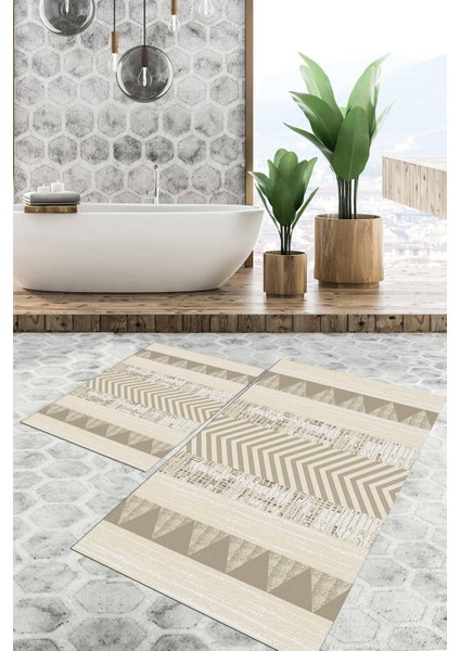 Dijital Baskılı Kaymaz Tabanlı Yıkanabilir 2'li Set Banya Halısı Klozet Takımı Paspas VHKZ-SD-850