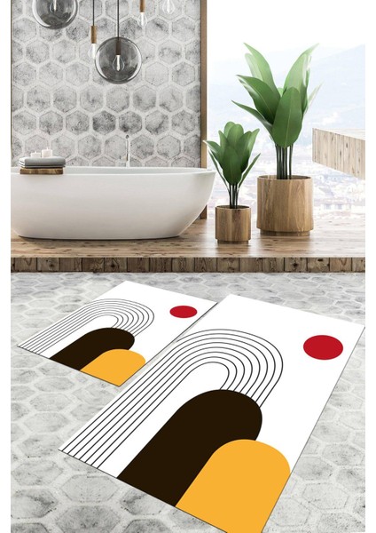 Dijital Baskılı Kaymaz Tabanlı Yıkanabilir 2'li Set Banya Halısı Klozet Takımı Paspas VHKZ-SD-934