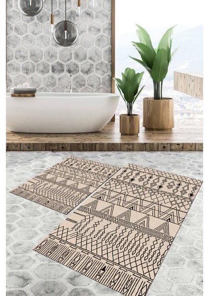 Dijital Baskılı Kaymaz Tabanlı Yıkanabilir 2'li Set Banya Halısı Klozet Takımı Paspas VHKZ-SD-944