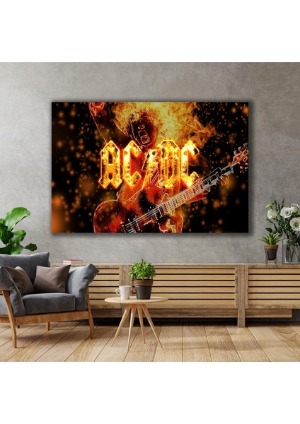 Ac Dc Müzik Grubu Rock Ateş Müzik Alev Dekor Kanvas Tablo