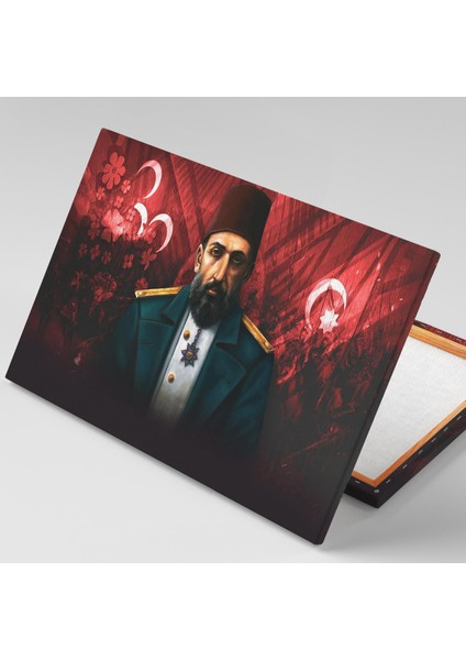 Abdülhamit Han Son Osmanlı Padişahı Dekor Türk Bayrağı Üç Hilal Kanvas Tablo fiyatları