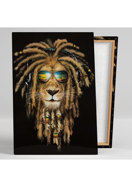 Gözlüklü Yeleleri Örgülü Tarz Aslan Bob Marley Müzik Dekor Kanvas Tablo
