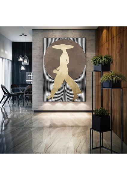 Şapkalı Kadın Gold Woman Art Dekor Soyut Sanat Kanvas Tablo