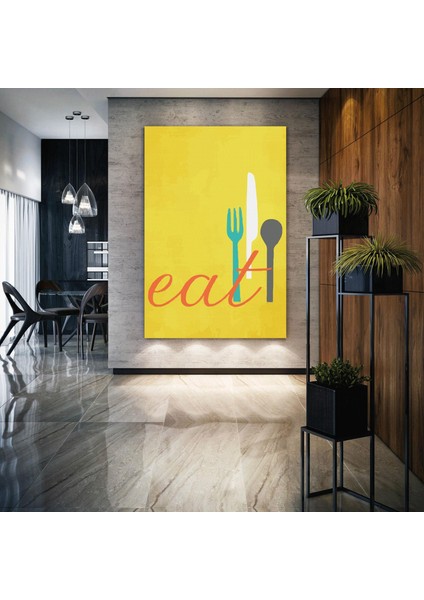 Mutfak Eat Çatal Bıçak Kaşık Restorant Cafe Dekor Kanvas Tablo