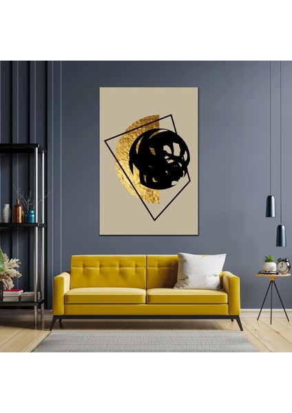 Altın Ve Siyah Geometrik Modern Sanat Soyut Dekor Kanvas Tablo