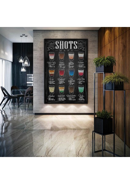 Shots Menu İçki Karışım Restoran Bar Kokteyl Dekor Kanvas Tablo