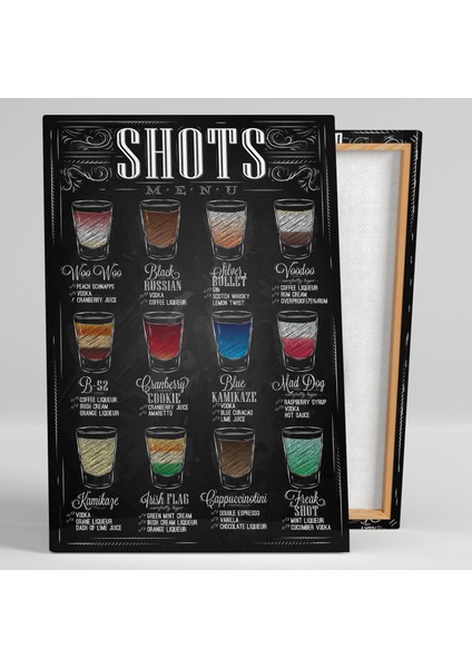 Shots Menu İçki Karışım Restoran Bar Kokteyl Dekor Kanvas Tablo