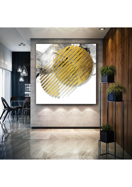 Birbirini Tamamlayan Altın Daire Bir Bütünün Parçası Gold Mermer Lüks Dekor Kanvas Tablo