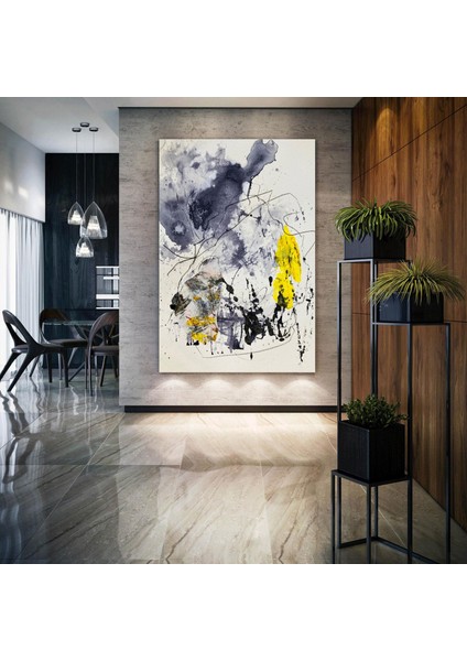 Antrasit Krem Gold Dekor Dokusal Karışık Abstract Renkler Kanvas Tablo