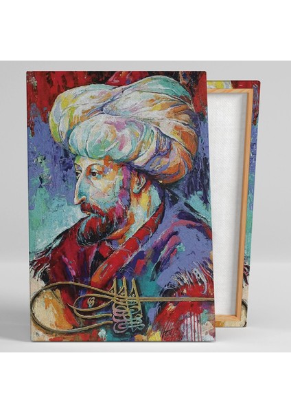 Fatih Sultan Mehmet Osmanlı Padişahı Tuğra İzma Yağlı Boya Efektli Art Dekor Kanvas Tablo
