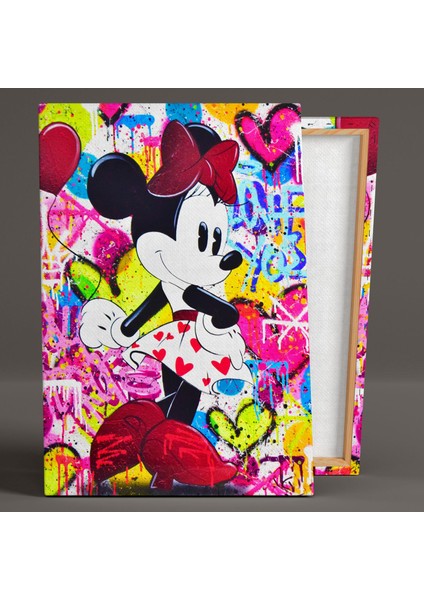 Kırmızı Ayakkabılı Tokalı Kalpli Etekli Minnie Mouse Fare Heart Kanvas Tablo