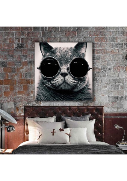 Siyah Gözlük Takmış Karizma Kedi Hayvan Dekor Kanvas Tablo