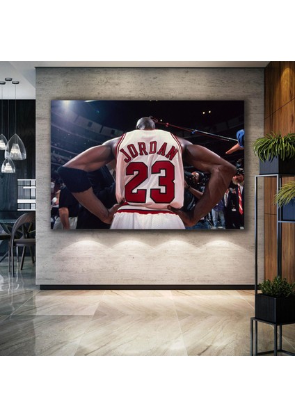 Michael Jordan Art Chicago Bulls Basketbol Nba Beyaz Forma Yirmi Üç Numara Kanvas Tablo