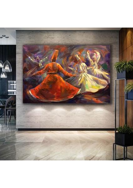 Mevlana Sufizm Raks Eden Semazenler Dekor Kanvas Tablo