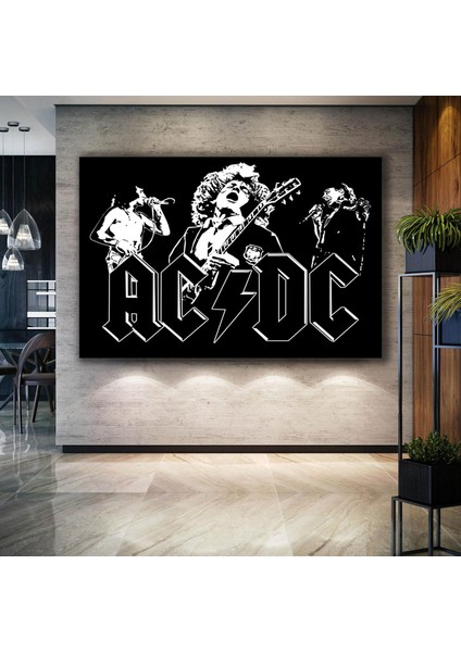 Ac Dc Rock N Roll Müzik Grubu Gitar Siyah Beyaz Nostalji Sanat Kanvas Tablo
