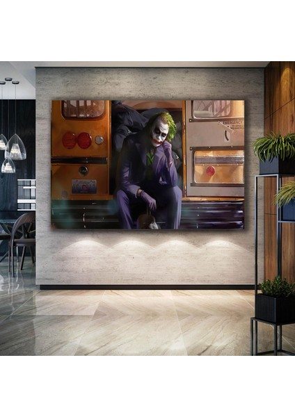 Otobüsün Arkasında Oturmuş Mor Elbisel Joker Batman Film Art Dekor Kanvas Tablo