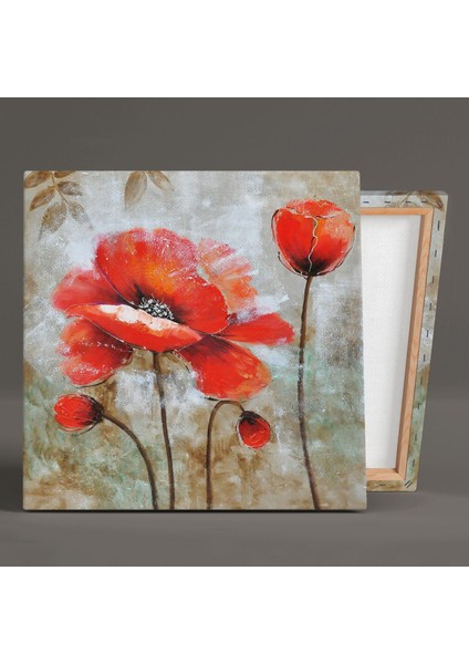 Kırmızı Yapraklı Gelincik Çiçeği Yağlı Boya Efektli Doğa Manzara Gonca Kanvas Tablo fiyatları